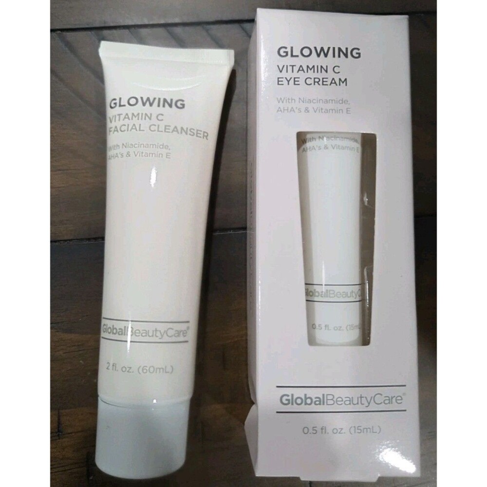 Global Beauty Care GLOWING Vitamin C Eye Cream & Facial Cleanser (Lot of 2) HB3